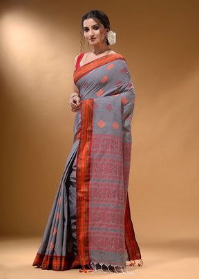 Grey Spun Silk Saree With Blouse Piece - Indian Silk House Agencies