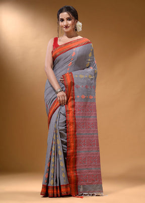 Grey Spun Silk Saree With Blouse Piece - Indian Silk House Agencies