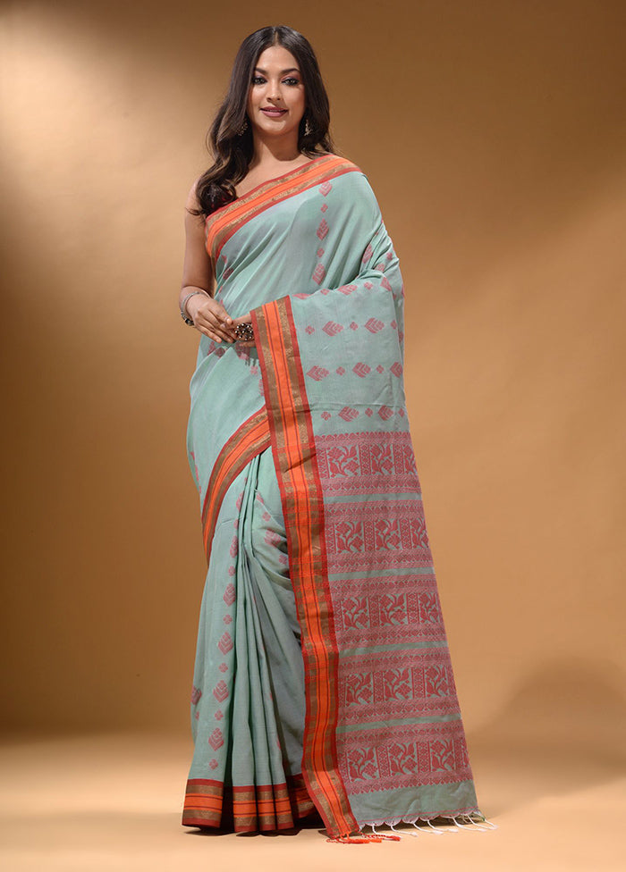 Sea Green Spun Silk Saree With Blouse Piece - Indian Silk House Agencies