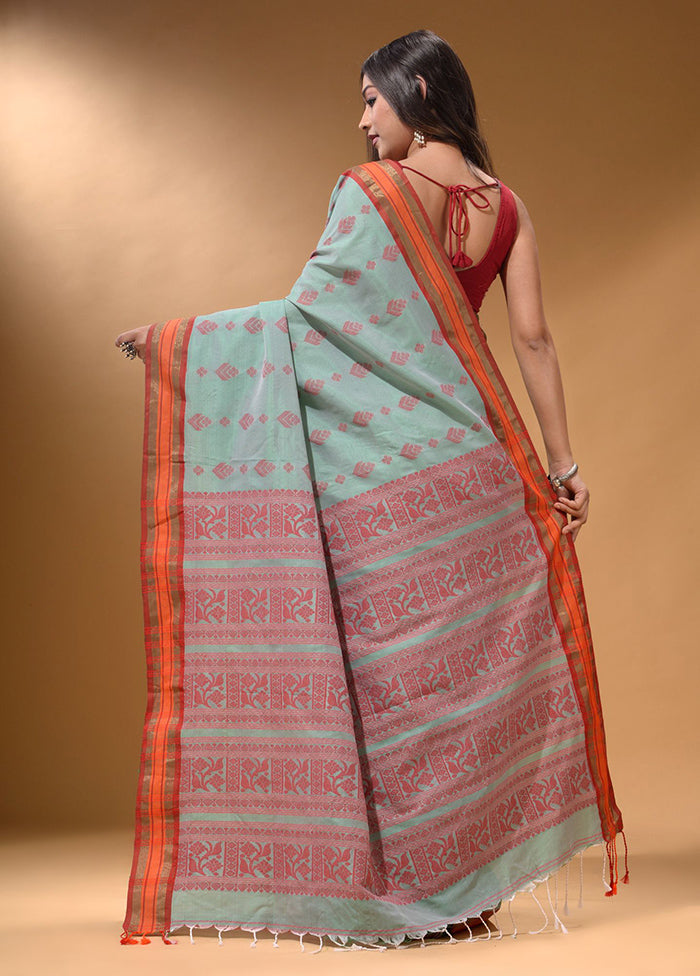 Sea Green Spun Silk Saree With Blouse Piece - Indian Silk House Agencies