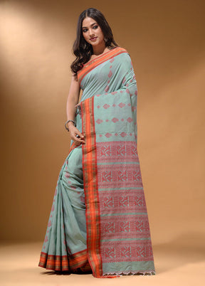 Sea Green Spun Silk Saree With Blouse Piece - Indian Silk House Agencies