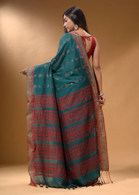 Teal Spun Silk Saree With Blouse Piece - Indian Silk House Agencies