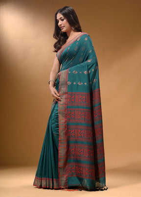 Teal Spun Silk Saree With Blouse Piece - Indian Silk House Agencies