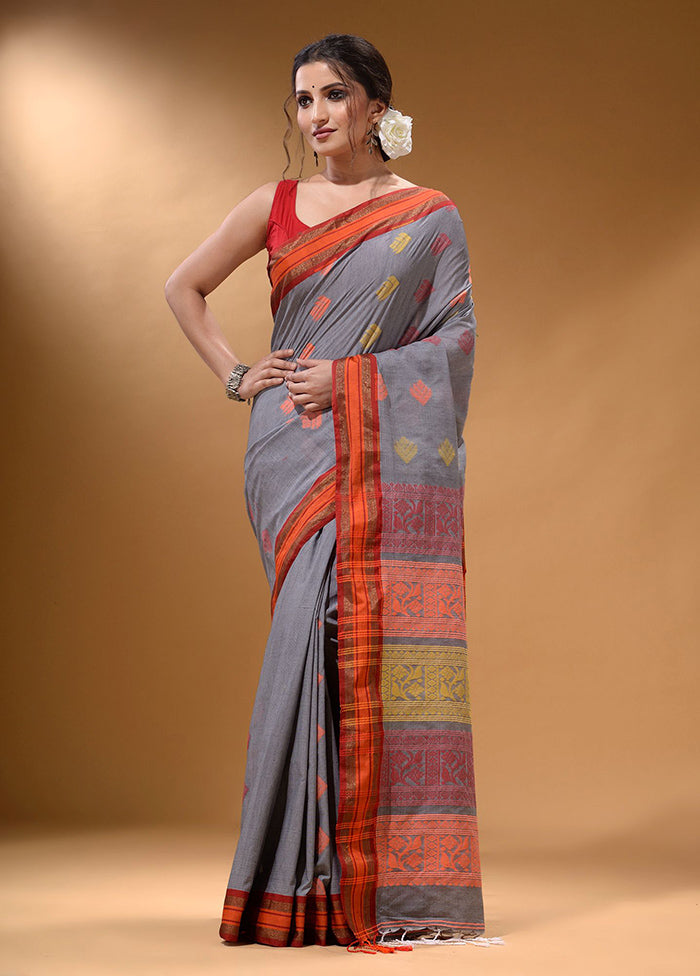 Grey Spun Silk Saree With Blouse Piece - Indian Silk House Agencies