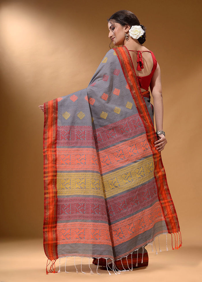 Grey Spun Silk Saree With Blouse Piece - Indian Silk House Agencies