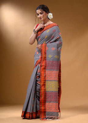 Grey Spun Silk Saree With Blouse Piece - Indian Silk House Agencies