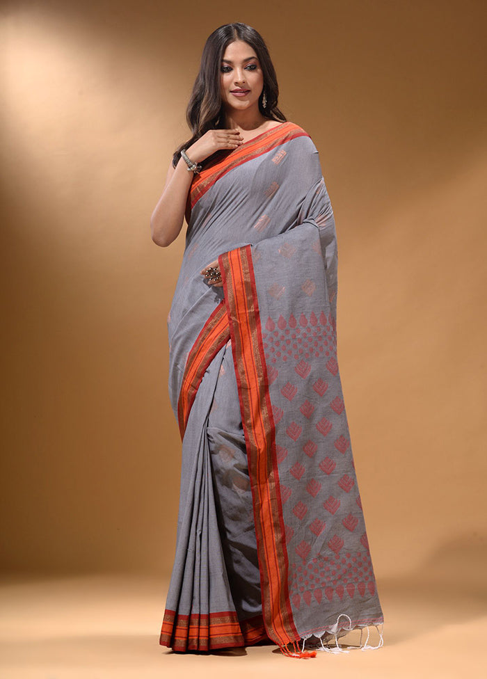 Grey Spun Silk Saree With Blouse Piece - Indian Silk House Agencies