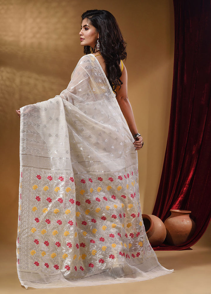 White Tant Jamdani Saree With Blouse Piece - Indian Silk House Agencies