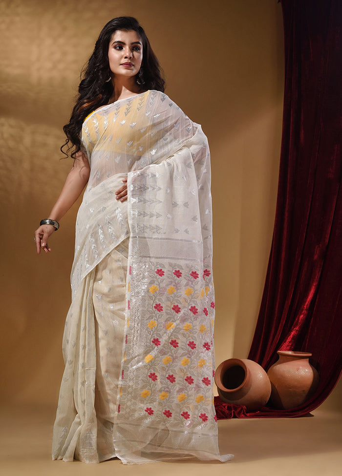 White Tant Jamdani Saree With Blouse Piece - Indian Silk House Agencies