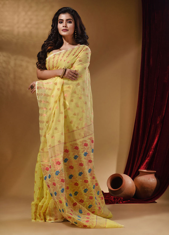 Yellow Tant Jamdani Saree With Blouse Piece - Indian Silk House Agencies