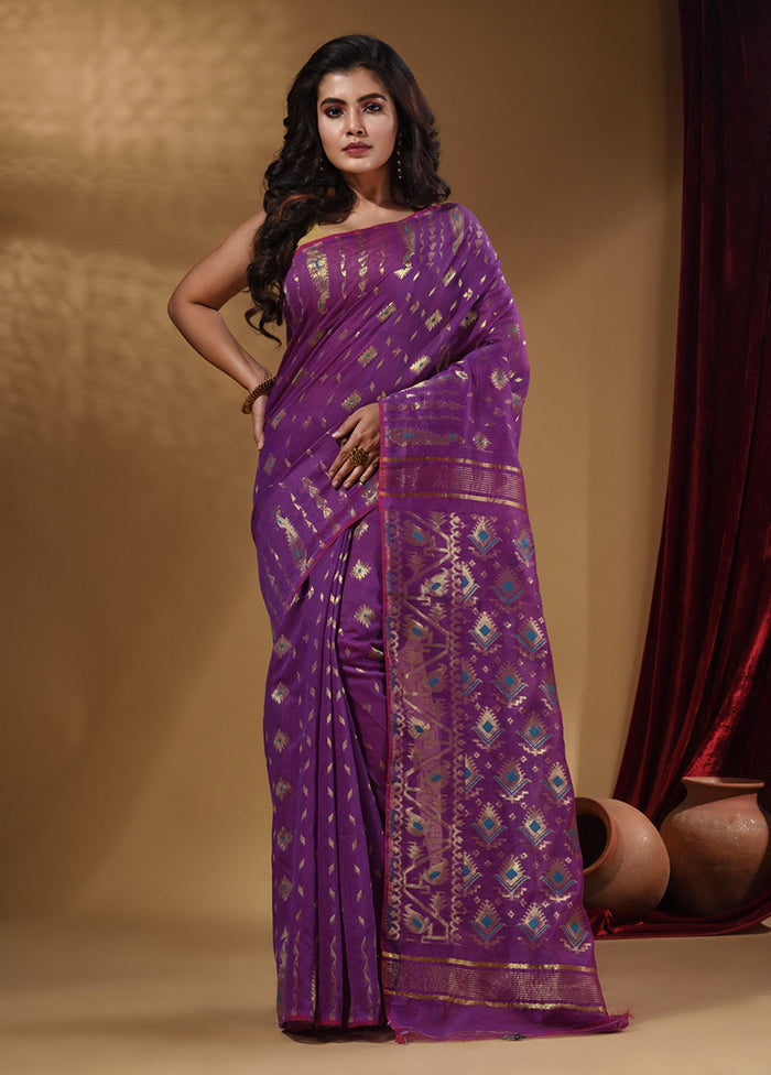 Violet Tant Jamdani Saree With Blouse Piece - Indian Silk House Agencies