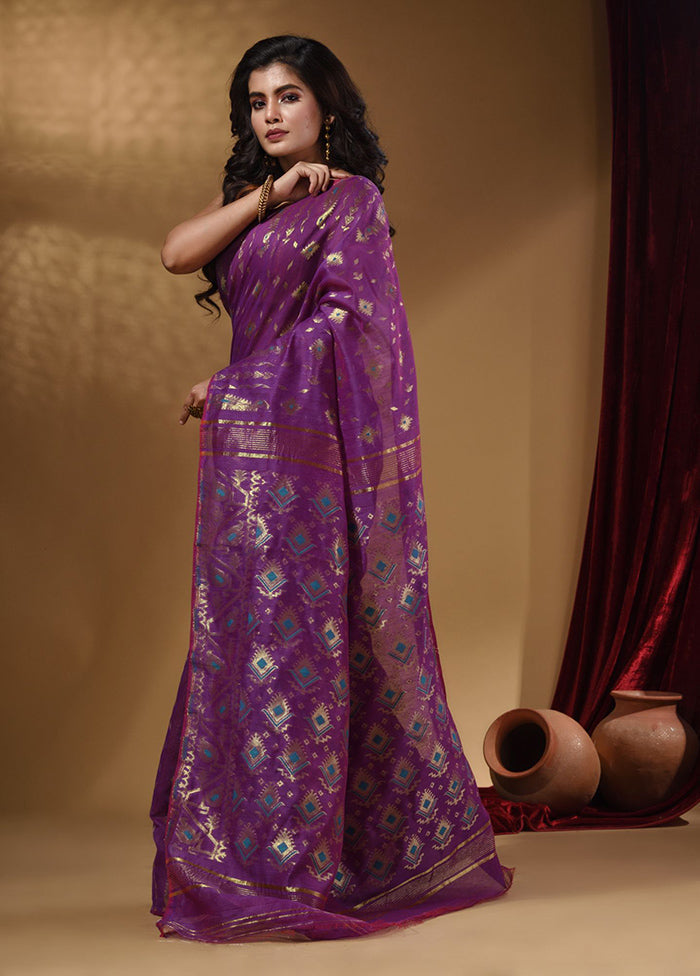 Violet Tant Jamdani Saree With Blouse Piece - Indian Silk House Agencies