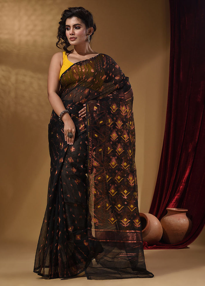 Black Tant Jamdani Saree With Blouse Piece - Indian Silk House Agencies