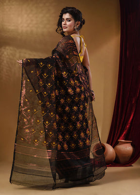 Black Tant Jamdani Saree With Blouse Piece - Indian Silk House Agencies