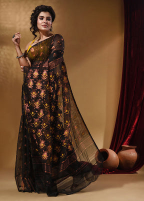 Black Tant Jamdani Saree With Blouse Piece - Indian Silk House Agencies