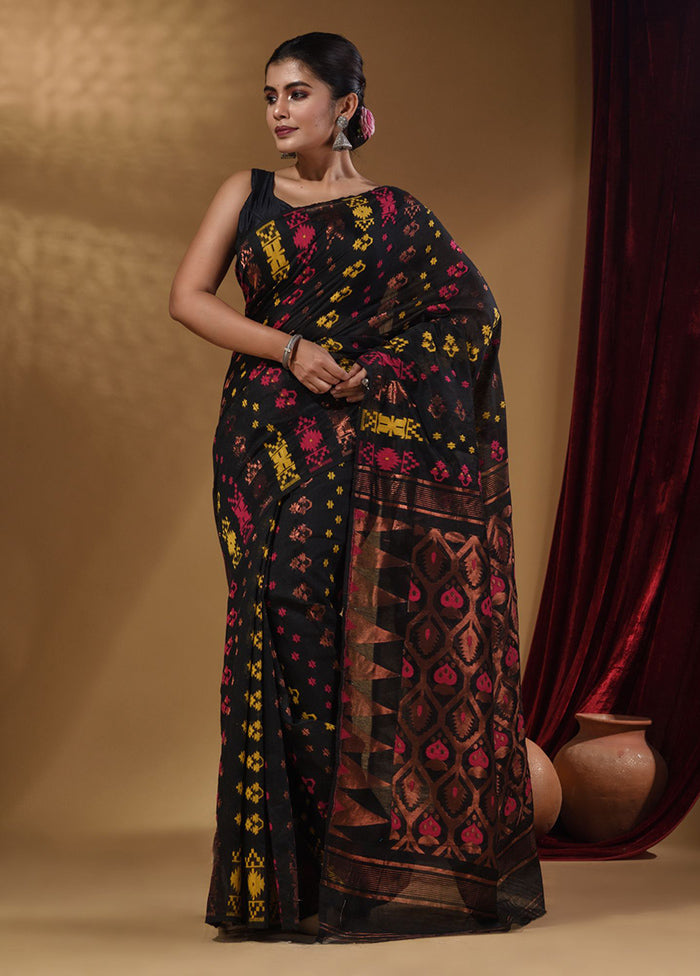 Black Tant Jamdani Saree With Blouse Piece - Indian Silk House Agencies