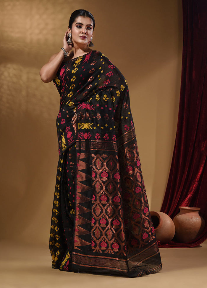 Black Tant Jamdani Saree With Blouse Piece - Indian Silk House Agencies