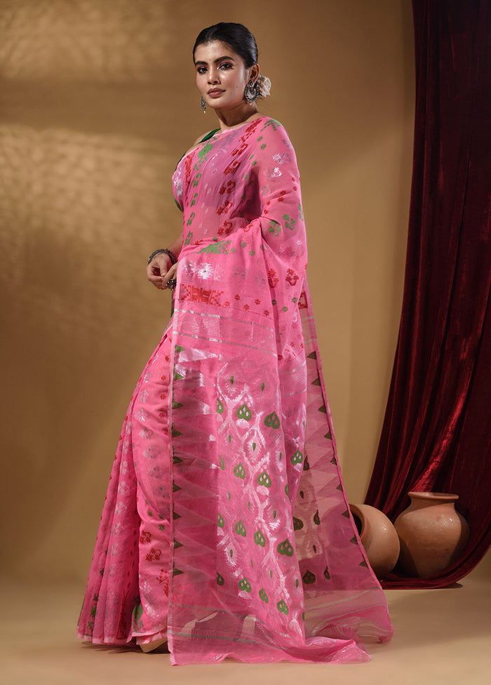 Pink Tant Jamdani Saree With Blouse Piece - Indian Silk House Agencies