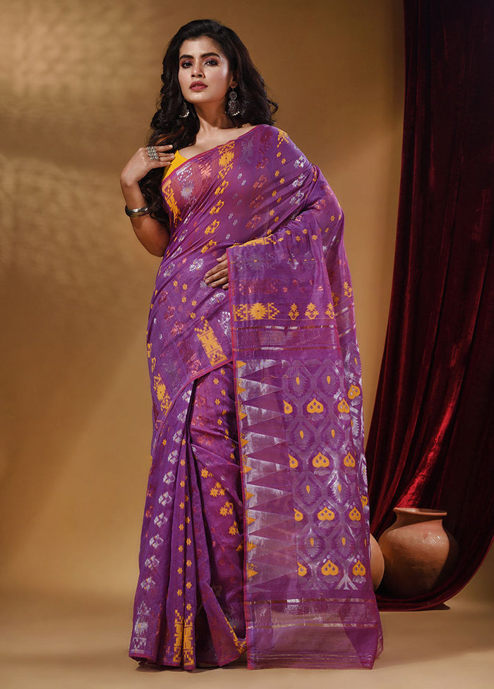 Violet Tant Jamdani Saree With Blouse Piece - Indian Silk House Agencies