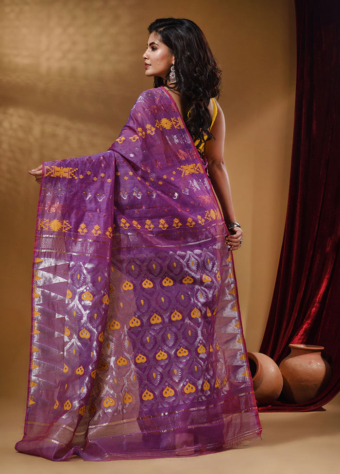 Violet Tant Jamdani Saree With Blouse Piece - Indian Silk House Agencies