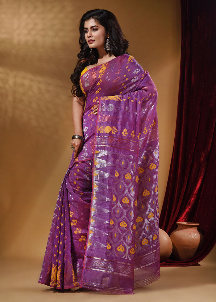 Violet Tant Jamdani Saree With Blouse Piece - Indian Silk House Agencies