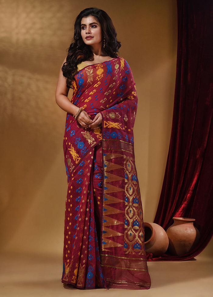 Magenta Tant Jamdani Saree With Blouse Piece - Indian Silk House Agencies