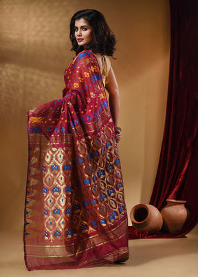 Magenta Tant Jamdani Saree With Blouse Piece - Indian Silk House Agencies