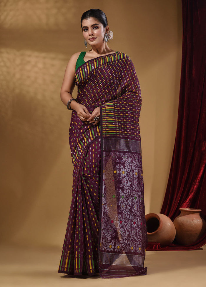 Purple Tant Jamdani Saree With Blouse Piece - Indian Silk House Agencies