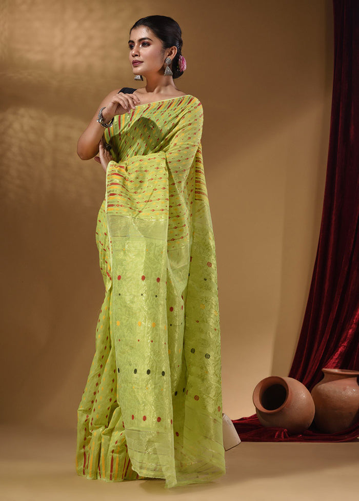 Lime Green Tant Jamdani Saree With Blouse Piece - Indian Silk House Agencies