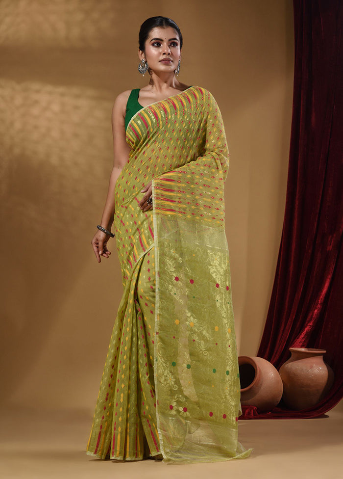 Green Tant Jamdani Saree With Blouse Piece - Indian Silk House Agencies