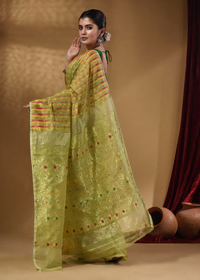 Green Tant Jamdani Saree With Blouse Piece - Indian Silk House Agencies