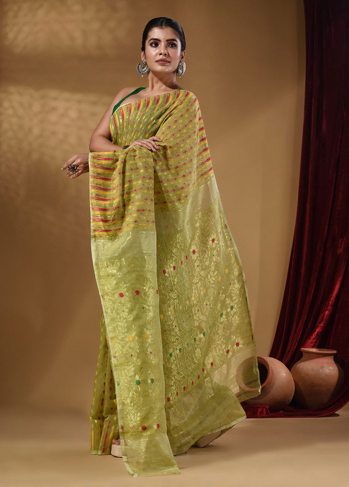 Green Tant Jamdani Saree With Blouse Piece - Indian Silk House Agencies