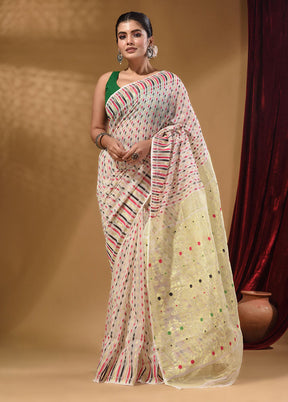 Cream Tant Jamdani Saree With Blouse Piece - Indian Silk House Agencies