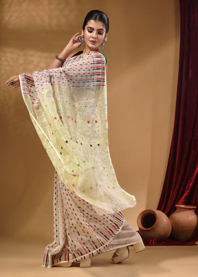 Cream Tant Jamdani Saree With Blouse Piece - Indian Silk House Agencies