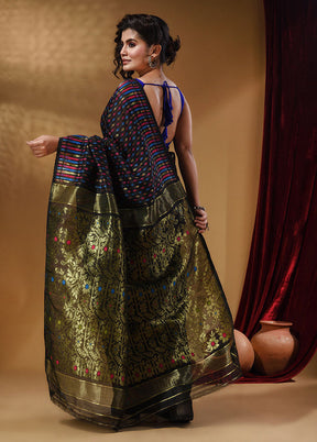 Black Tant Jamdani Saree With Blouse Piece - Indian Silk House Agencies