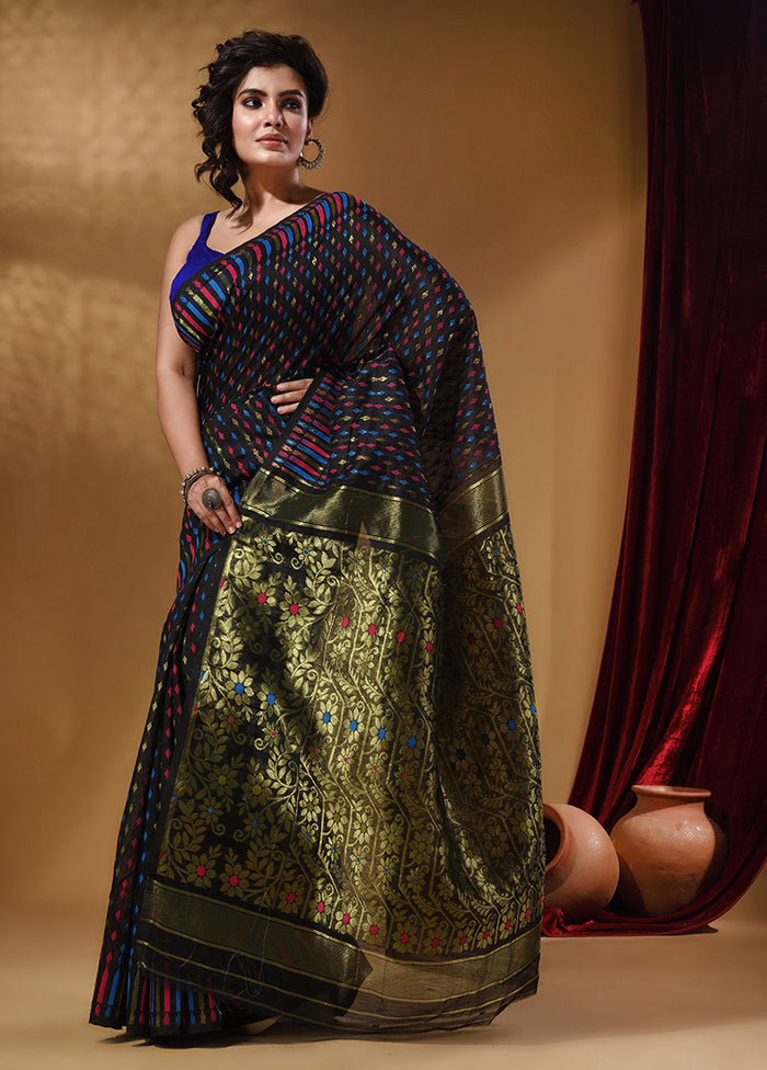 Black Tant Jamdani Saree With Blouse Piece - Indian Silk House Agencies