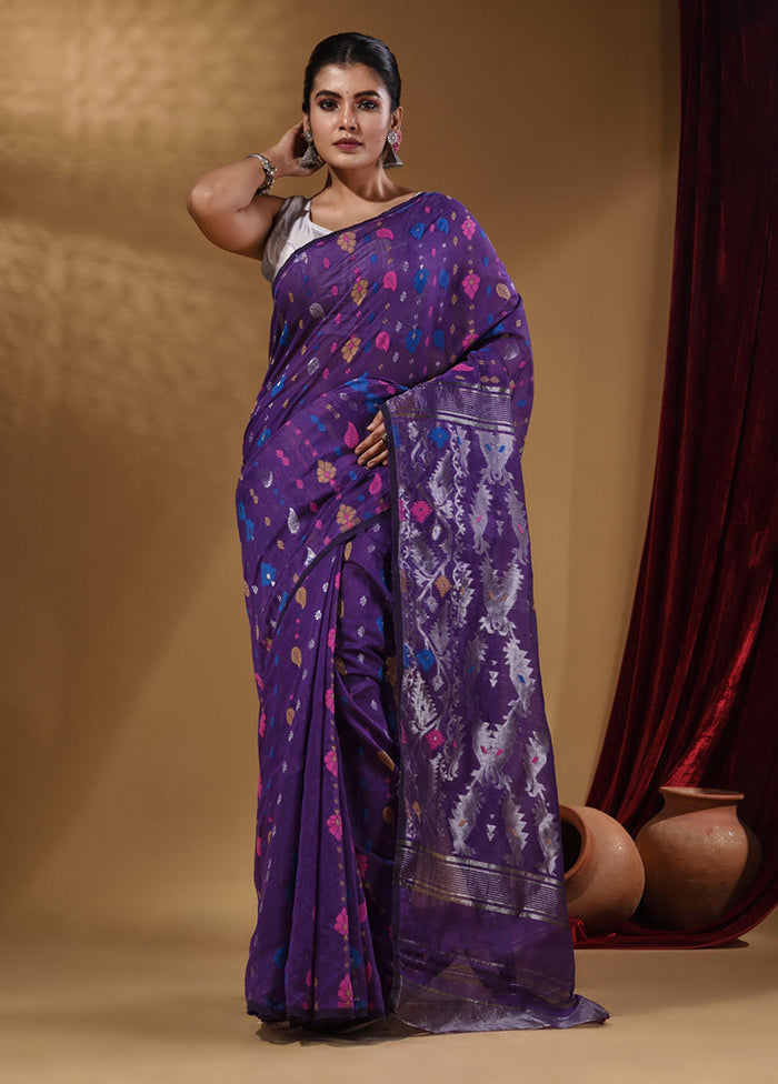 Violet Tant Jamdani Saree With Blouse Piece - Indian Silk House Agencies