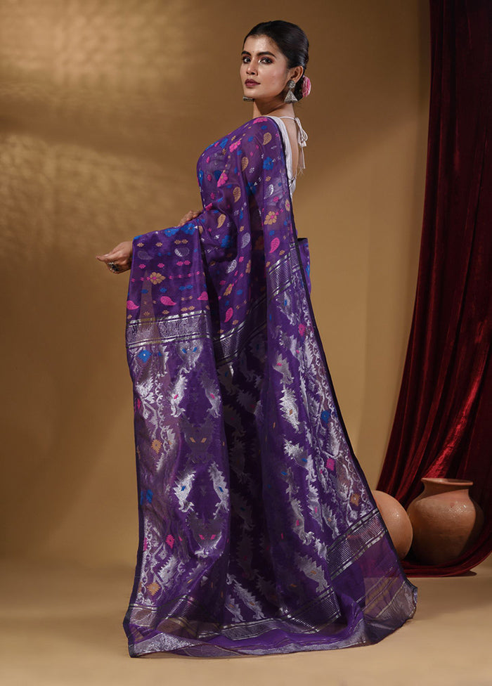 Violet Tant Jamdani Saree With Blouse Piece - Indian Silk House Agencies