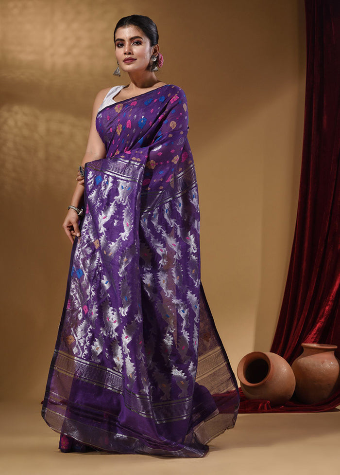 Violet Tant Jamdani Saree With Blouse Piece - Indian Silk House Agencies