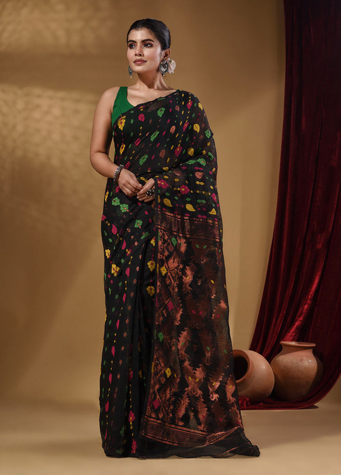 Black Tant Jamdani Saree With Blouse Piece - Indian Silk House Agencies