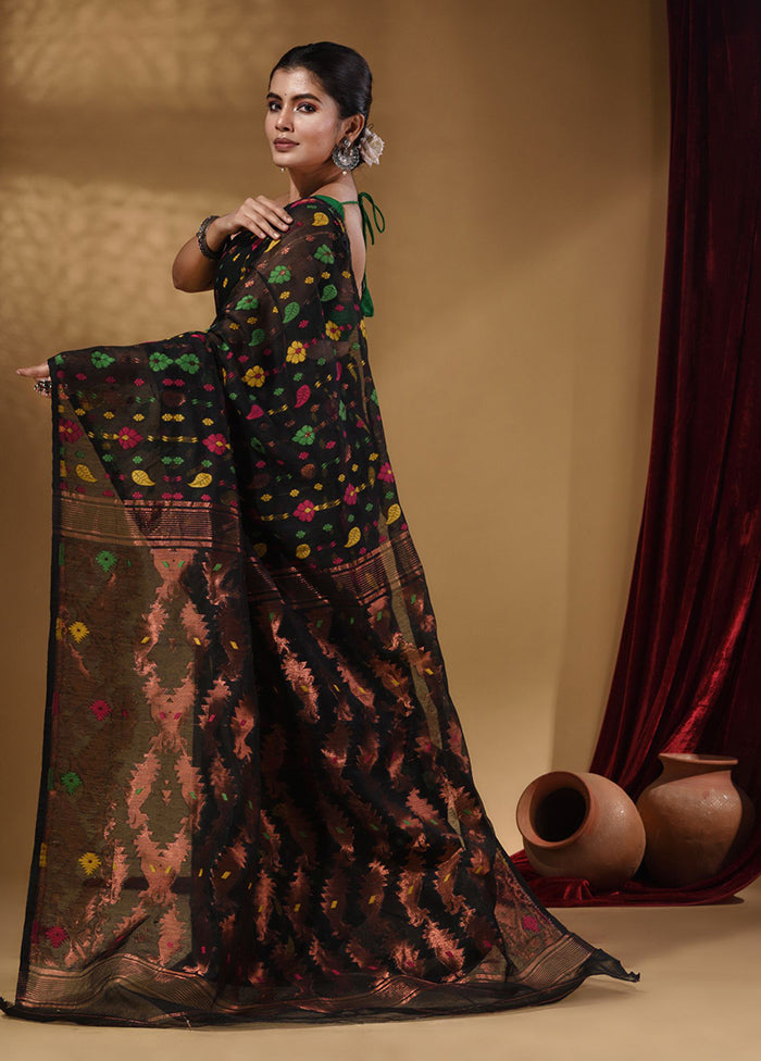 Black Tant Jamdani Saree With Blouse Piece - Indian Silk House Agencies