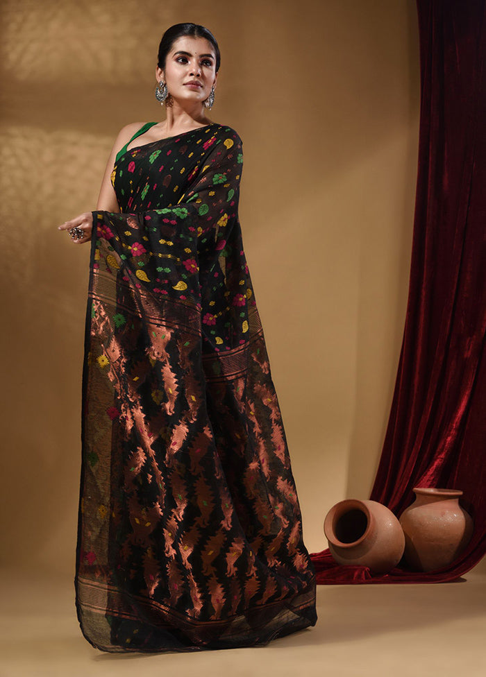 Black Tant Jamdani Saree With Blouse Piece - Indian Silk House Agencies