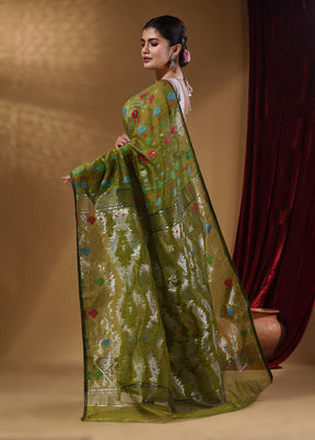 Green Tant Jamdani Saree With Blouse Piece - Indian Silk House Agencies