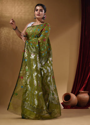 Green Tant Jamdani Saree With Blouse Piece - Indian Silk House Agencies