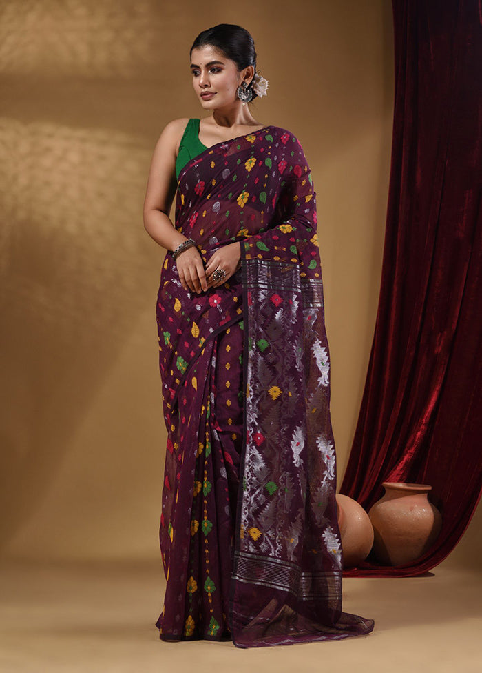 Magenta Tant Jamdani Saree With Blouse Piece - Indian Silk House Agencies