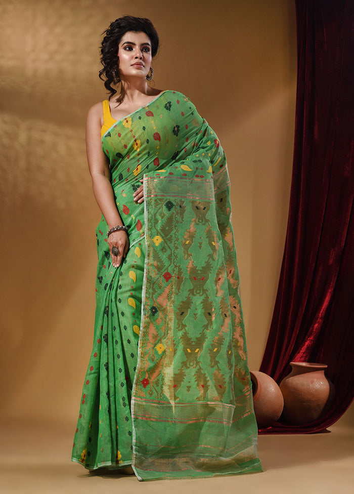 Green Tant Jamdani Saree With Blouse Piece - Indian Silk House Agencies