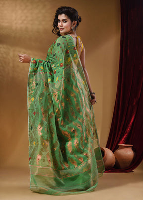 Green Tant Jamdani Saree With Blouse Piece - Indian Silk House Agencies