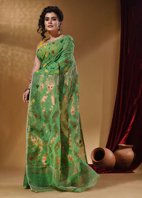 Green Tant Jamdani Saree With Blouse Piece - Indian Silk House Agencies