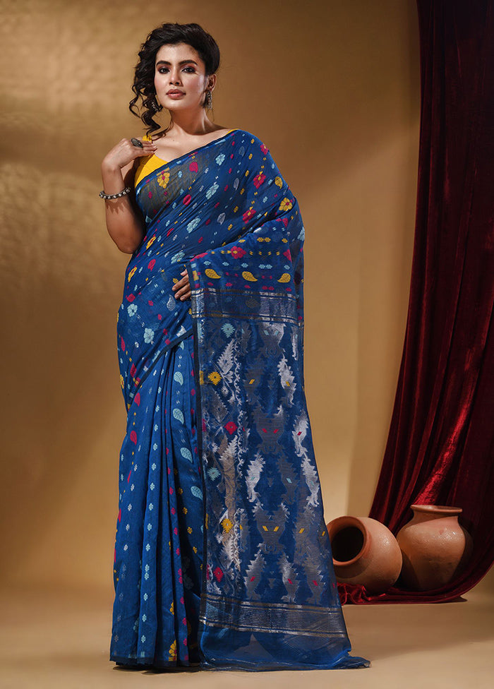 Blue Tant Jamdani Saree With Blouse Piece - Indian Silk House Agencies