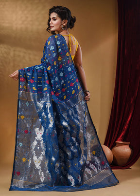 Blue Tant Jamdani Saree With Blouse Piece - Indian Silk House Agencies